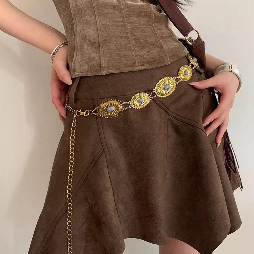 Vintage Bohemian Style Waistband Flower Ethnic Style Belt Metal Waist Chain Beach Accessories