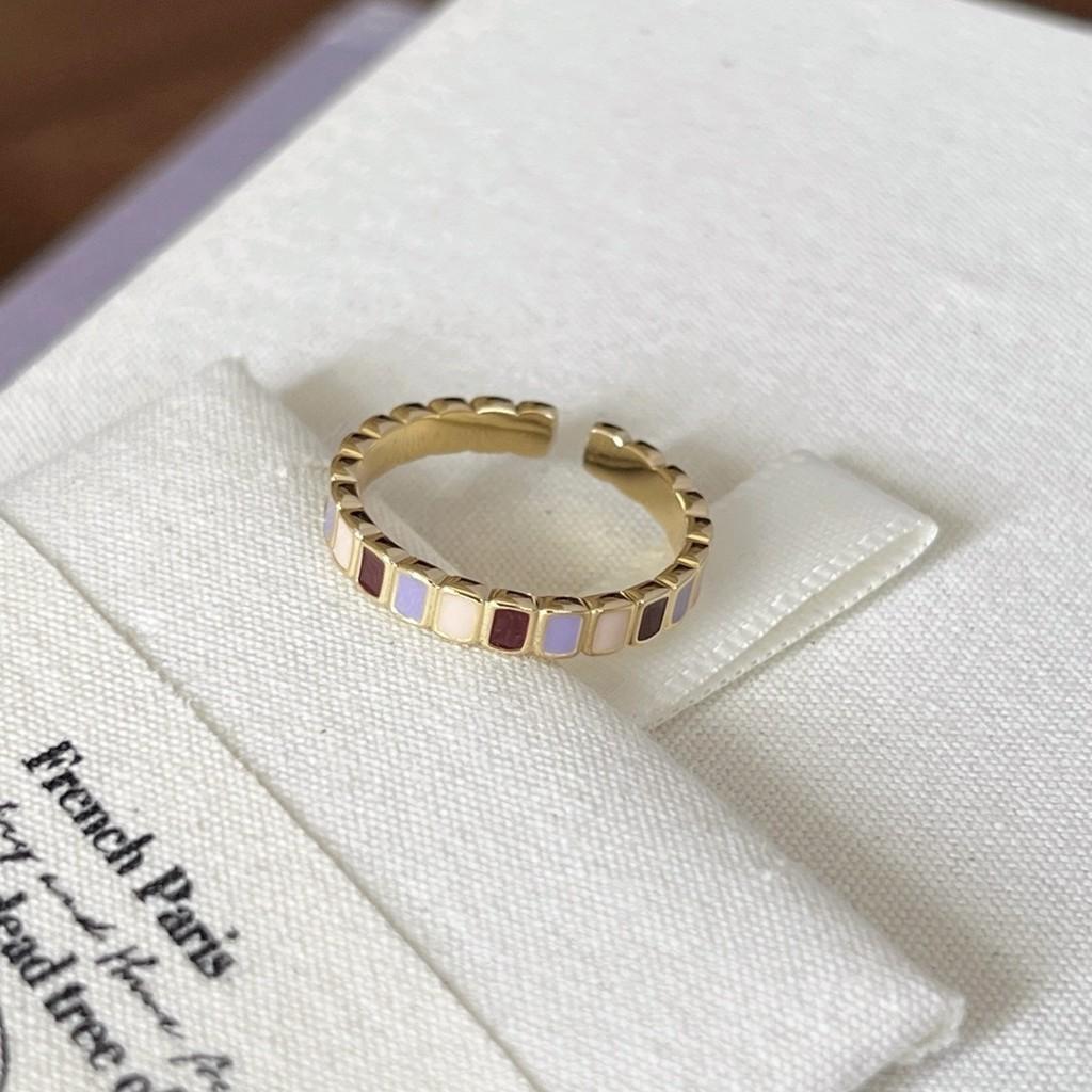 Elegant French Iris Violet Enamel Drop Oil Zircon Ring For Women Fashion Accessory