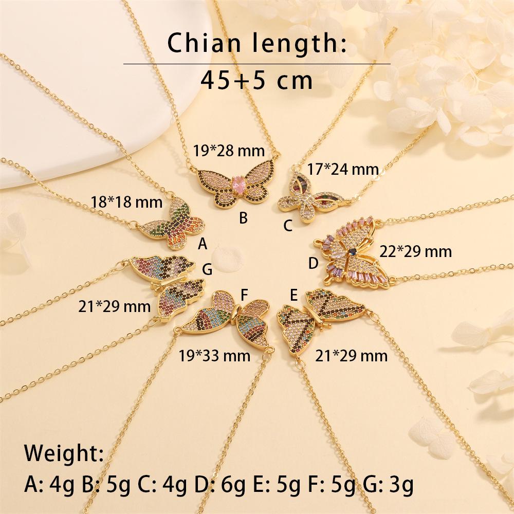 Ожерелье-подвеска «Бабочка» с цирконом и цветной инкрустацией - Модные медные украшения с насекомыми