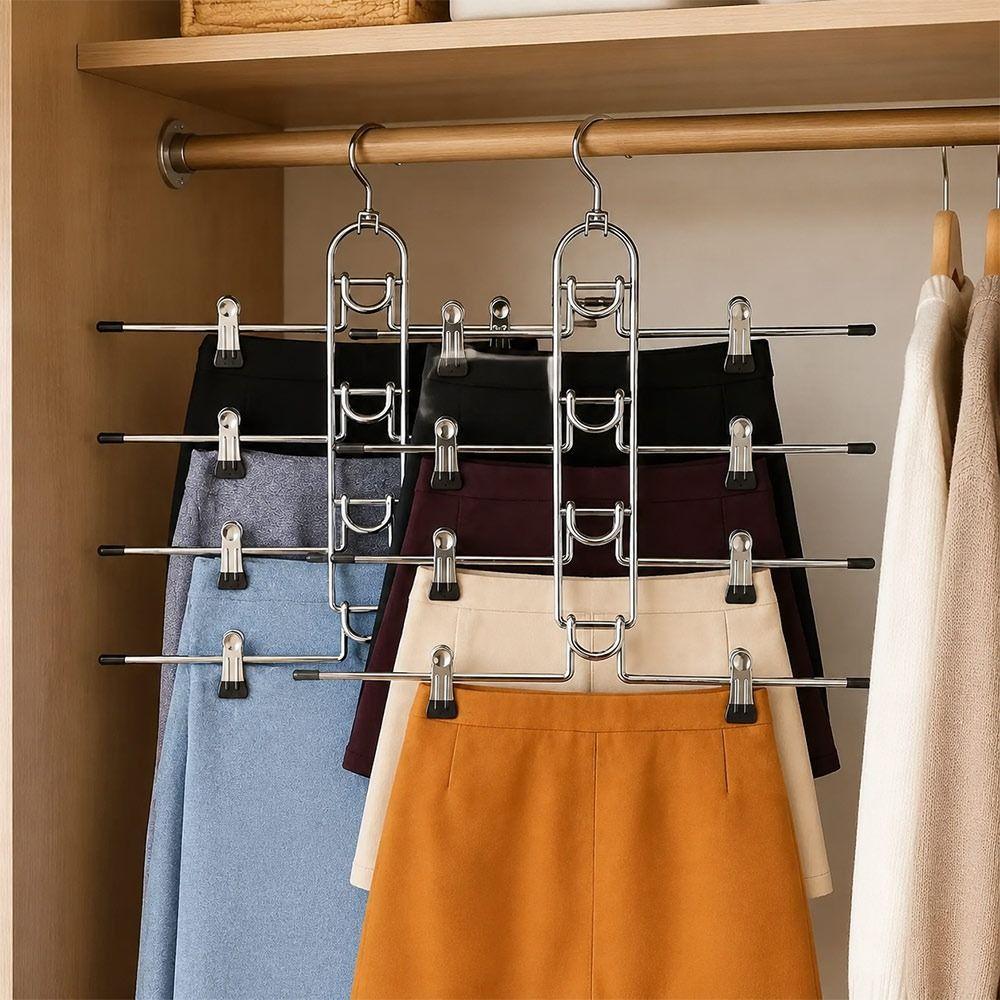 Non Slip Tips Multi Layer Hanger Metal Skirt Hanger New Trouser Hanger Closet Organization