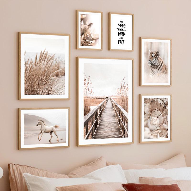 Скандинавский тростник, бежевое растение, тигровая лошадь, скандинавская цитата, настенная живопись на холсте, постер и принты, фотографии для декора гостиной