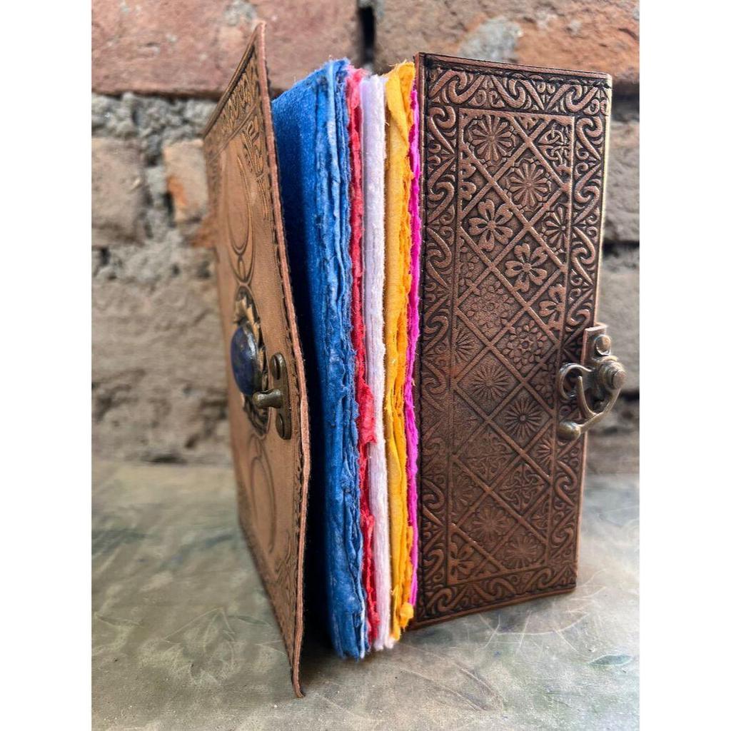 Leather Triple Moon Goddess Journal: Rose Quartz Stone