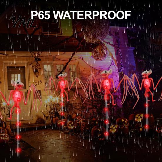 Outdoor Spooky Garden Ornament Solar Halloween Bat Lights, Realistic Skeleton Pathway Decor, Waterproof LED Strange Green Light Props Stake