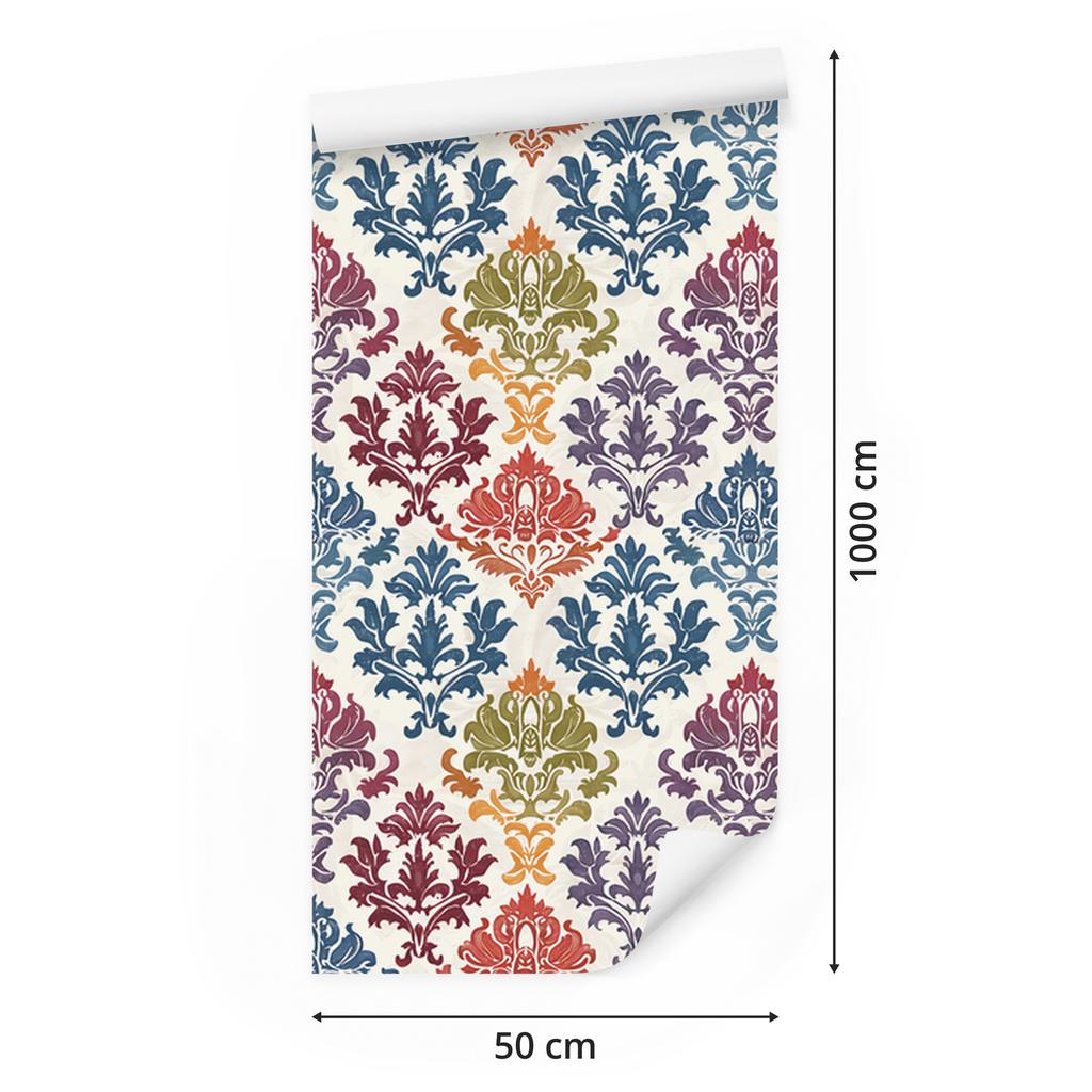 Baroque Damask Wallpaper Blue and Light Gray 50x1000