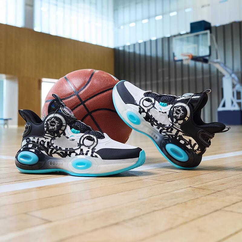 Anta Kids Asymmetric 3.0 Versatile Comfortable Shock Absorption Low Top Basketball Shoes Kids Sneaker White Blue Black 312421120-1