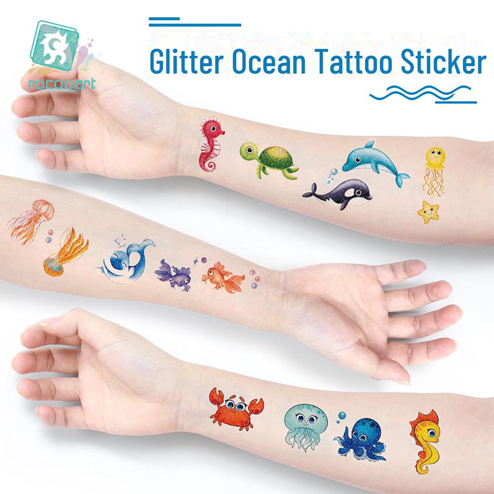 2023 Ruikalong водонепроницаемые блестящие морские животные мультфильм татуировки наклейки для детей