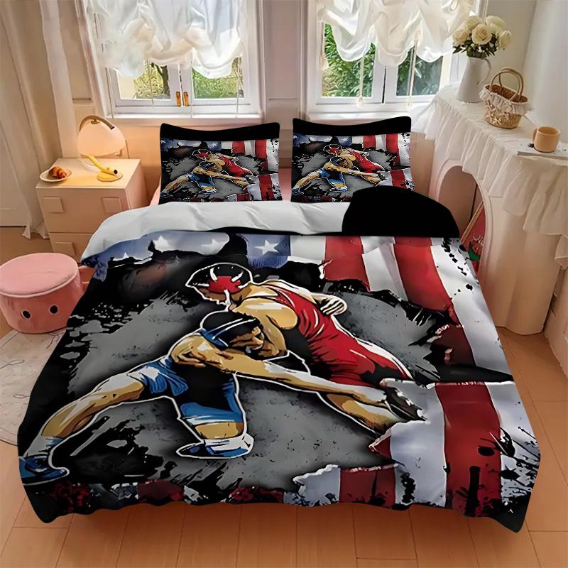 3pcs Anime Wrestling Fight Scene Comforter Set with One Quilt Cover and Two Pillowcases (No Core) - Home Decor, Holiday Gift, Polyester Fabric, Anime