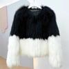 Зимнее меховое пальто женское сшитое контрастного цвета модный топ для верхней одежды