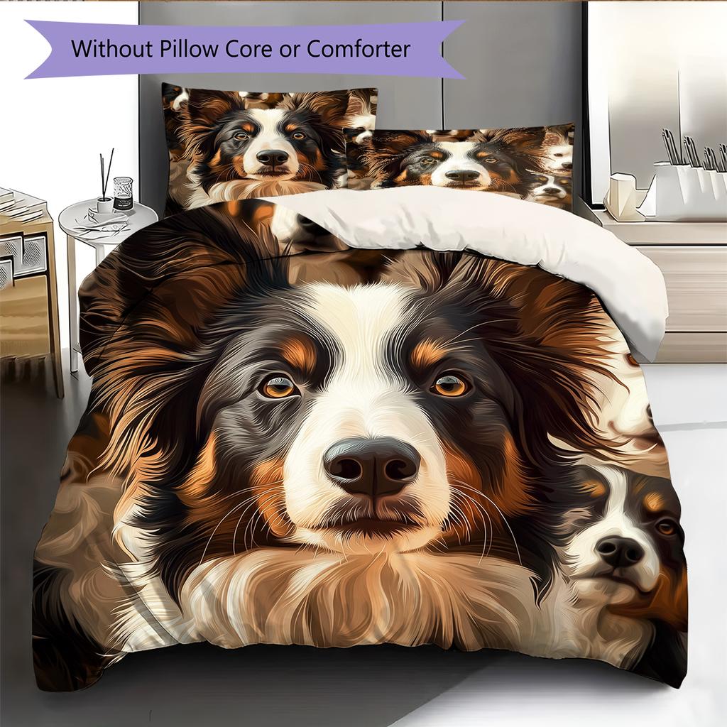 Border Collie Pattern Bedding Home Decoration Birthday Gift (1 * duvet cover + 2 * pillowcase, without core)