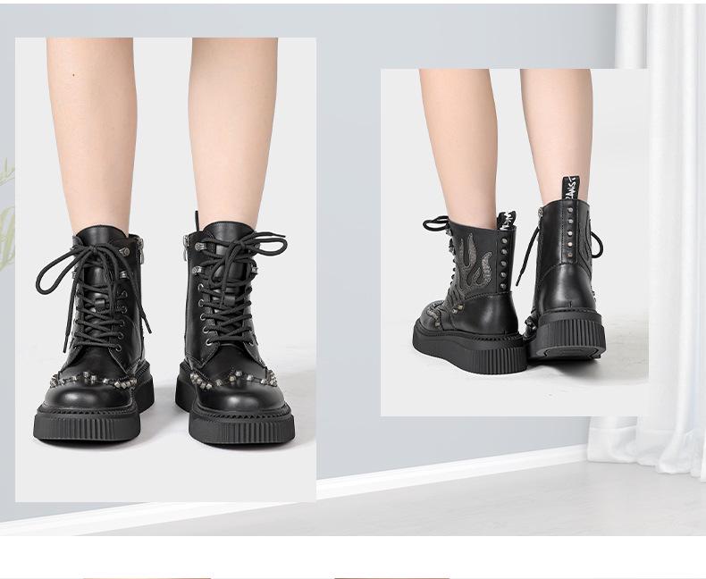 Осень/Зима Унисекс Высокие Панк Ретро Пламя Толстая Подошва Увеличивающие Рост Ботинки Мартин