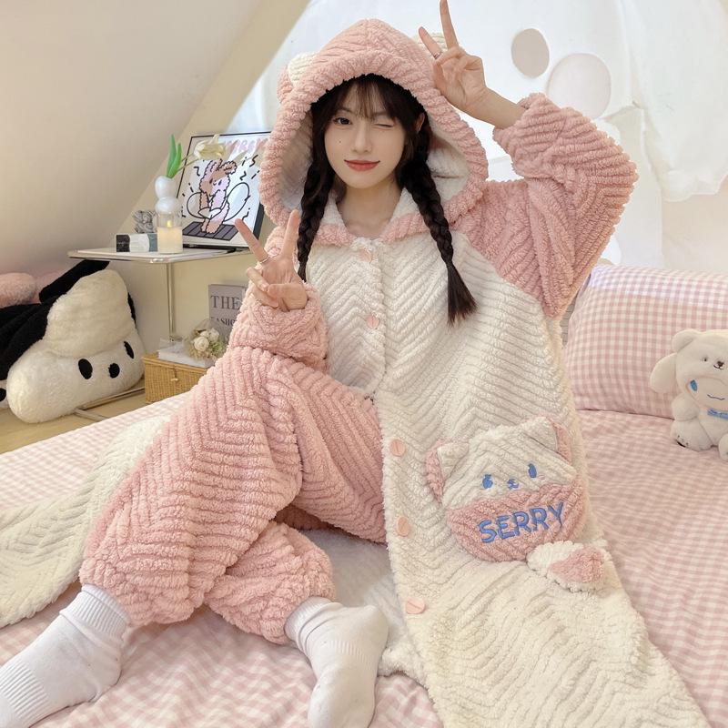 Женская зимняя ночная рубашка из бархата и кораллового флиса размера плюс - симпатичная домашняя одежда из плотной фланели