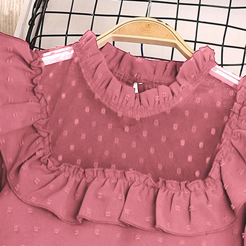 Осенний детский кружевной топ с длинными рукавами и короткая юбка, милый костюм для девочек