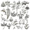 Tibetan Silver Animal Charm Bracelet & Pendant Set: Dragonfly, Crab, Turtle, Deer, Pigeon, Owl, Cow