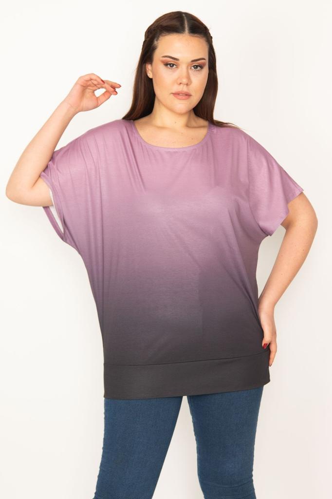 Женская блузка большого размера, сиреневая блузка с полосками и низкими рукавами, с рисунком батика больших размеров