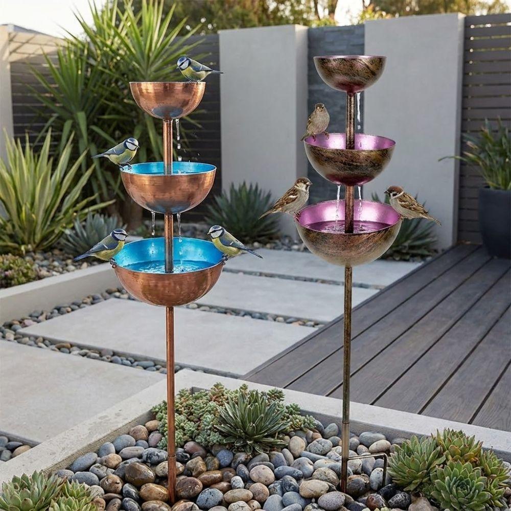 Three-layer Bowl 3-Tiered Bird Bath Handmade Bird Water Bowls Birdbath Stand Outdoor Yard