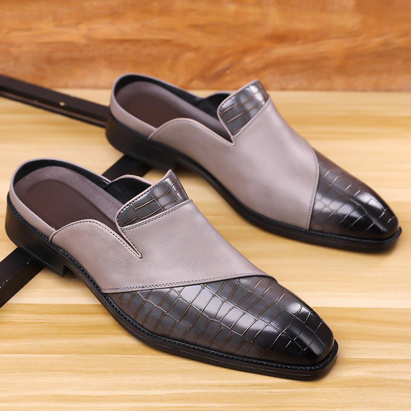 Big Size Fashion Casual No Heel Half Slippers for Men Summer Autumn New Designer Leather Shoes Male Solid Color Mules Man