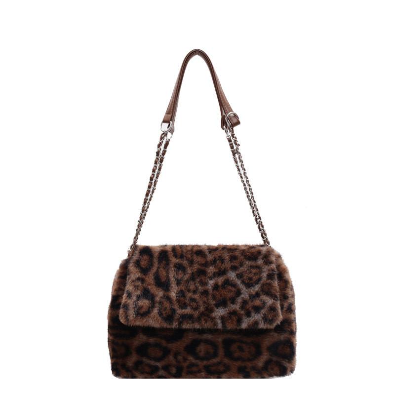 Urban Minimalist Leopard Print Pattern Plush Tote Square Bag For Daily Use