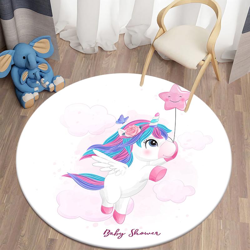 Детские коврики с единорогом для гостиной, детские коврики с животными, детские игровые круглые коврики в детскую комнату, домашний декор, напольные коврики