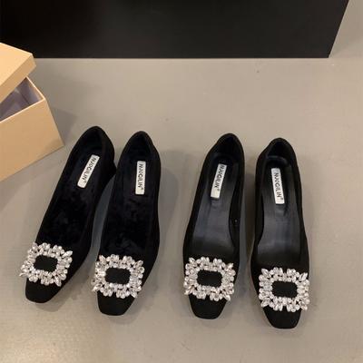 Толстый каблук квадратной формы со стразами высококачественные одинарные туфли женская обувь 2025 новые весна и осень зима высокие каблуки темперамент пригородные туфли