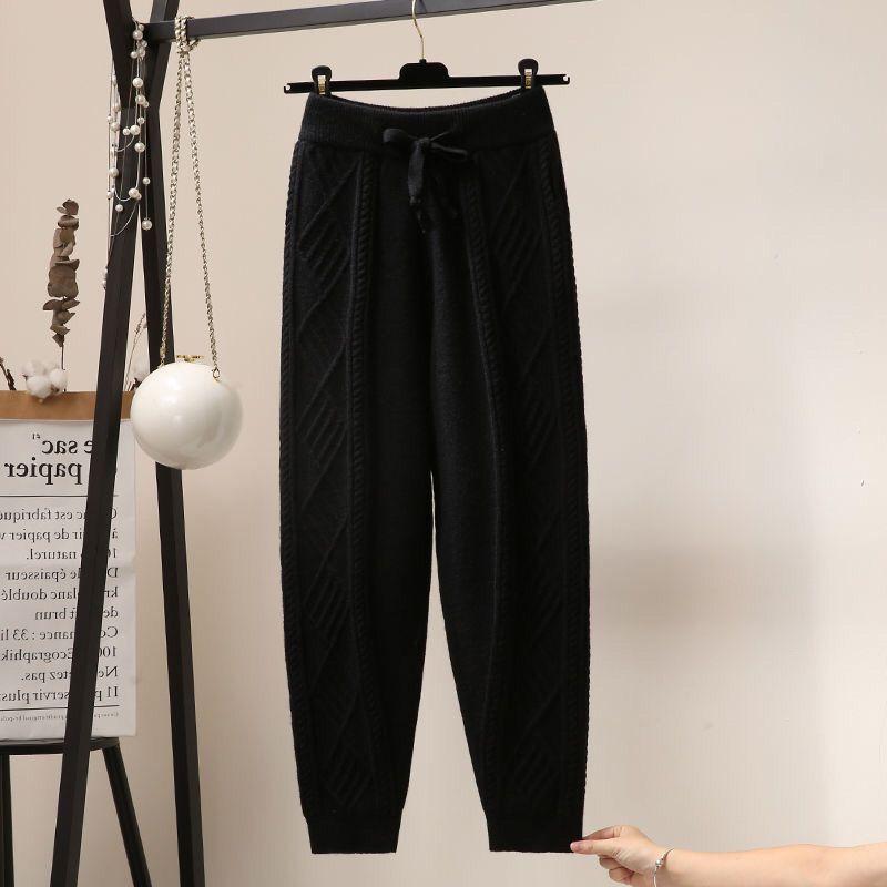 Knitted Pants Loose Women's Spring and Autumn Knitted Harem Pants Elasticated Waist Active Pants