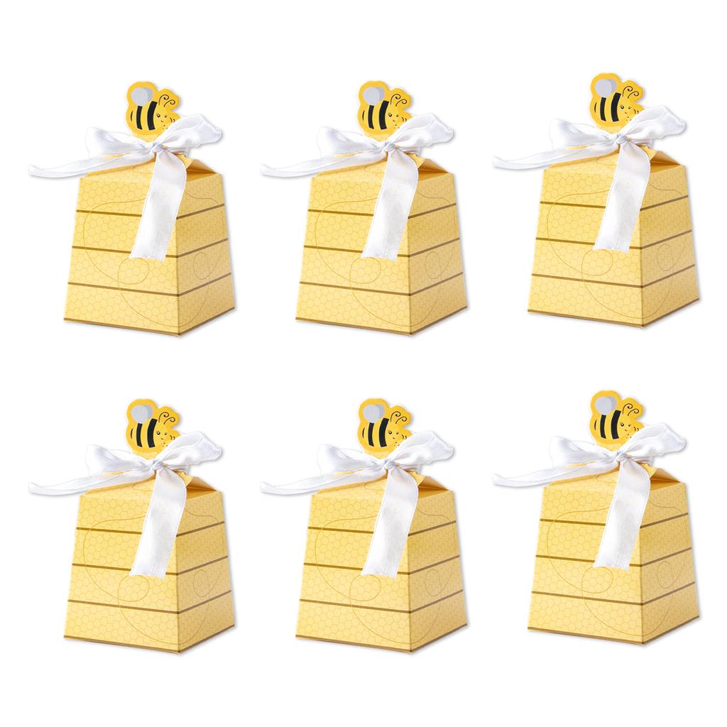 10/20pcs Paper Bee Favors Candy Boxes Gifts Box with White Ribbons for Kid Bee Birthday Party Baby Shower Wedding Party Supplies