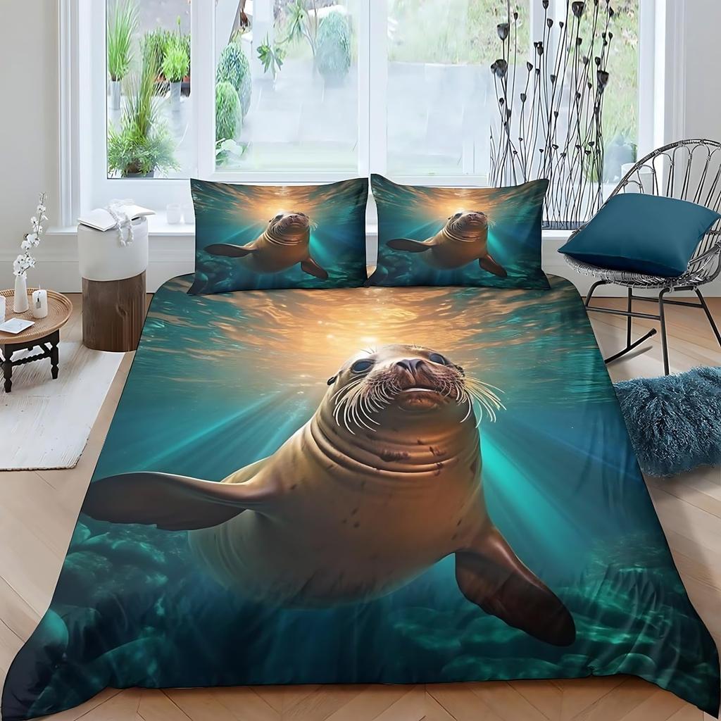 Набор пододеяльников Seal для детей, мальчиков, девочек, размер Queen. Легкие чехлы для одеял с наполнителем. Декор комнаты. 2 наволочки, 1 пододеяльник. Без одеяла.