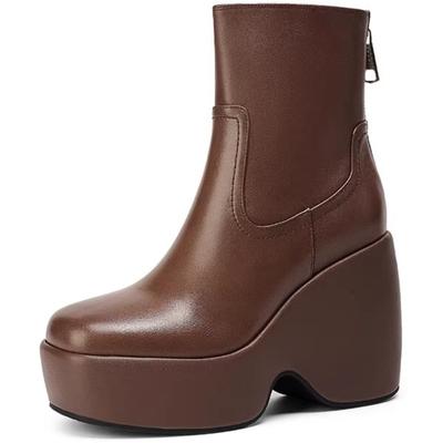 Модные женские туфли на танкетке 10 см, высокие каблуки, ботильоны на платформе, зима 2025, новые кожаные ботинки челси, элегантные готические ботинки Mujer