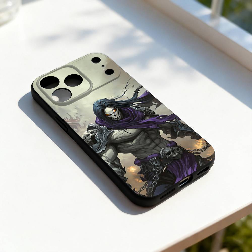 Игровой D-DARKSIDERS Крутой чехол для телефона для iPhone 17,16,15,14,13,12,11,Pro,Max,Plus,E,SE4,Air,Mini Черный Точное совпадение отверстий