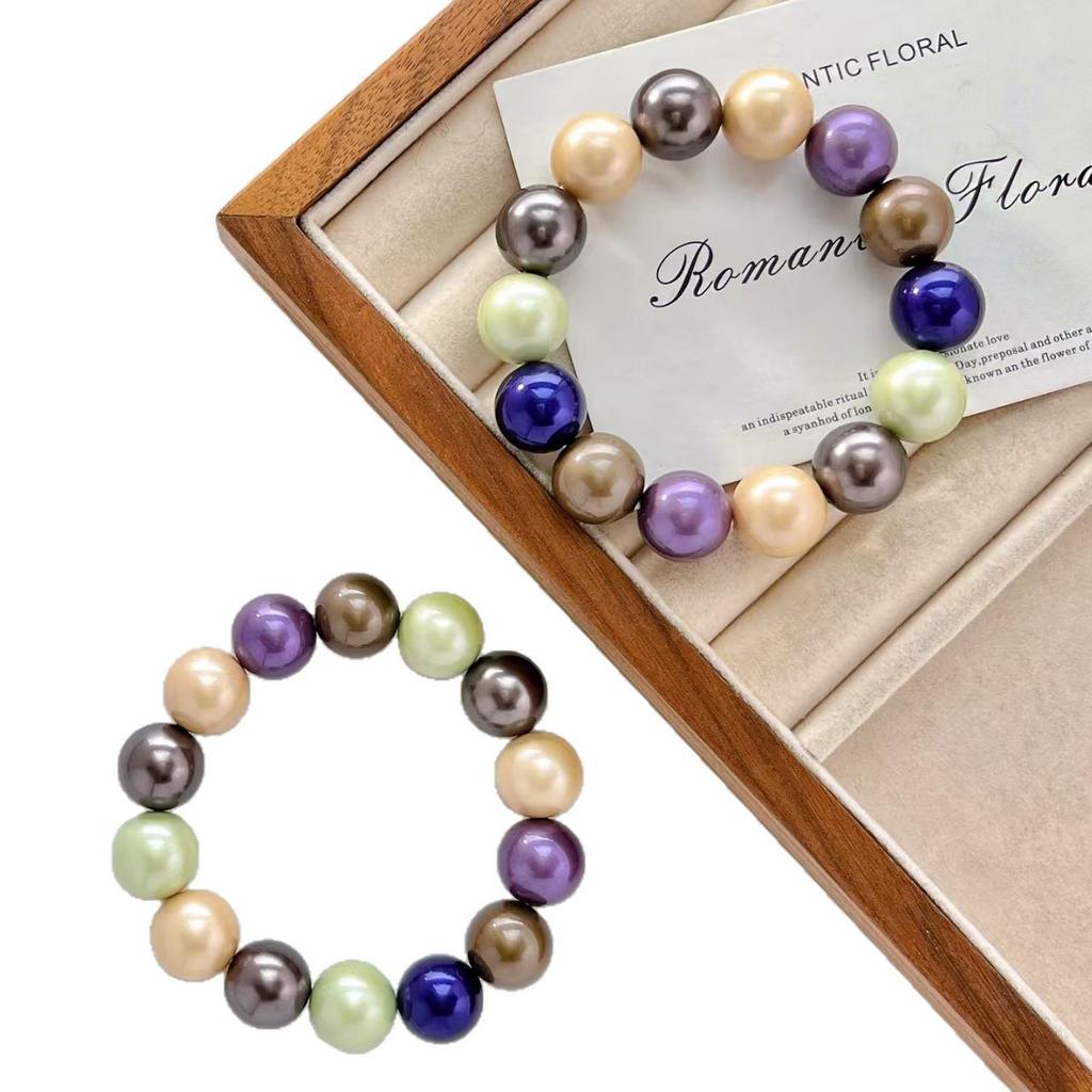 14Mm High Quality Retro Premium Morandi Mixed Color Artificial Crystal Pearl Bracelet Bracelet