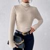 Женские вязаные топы с высоким воротником, с длинным рукавом, однотонный свитер, облегающий крой, топы с рубчатым низом, зимний трикотаж