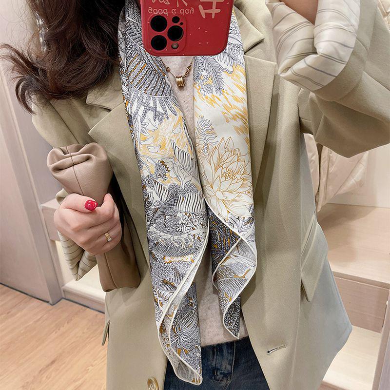 Шелковый твиловый шарф Silk Road в черно-белом французском стиле для весны/лета