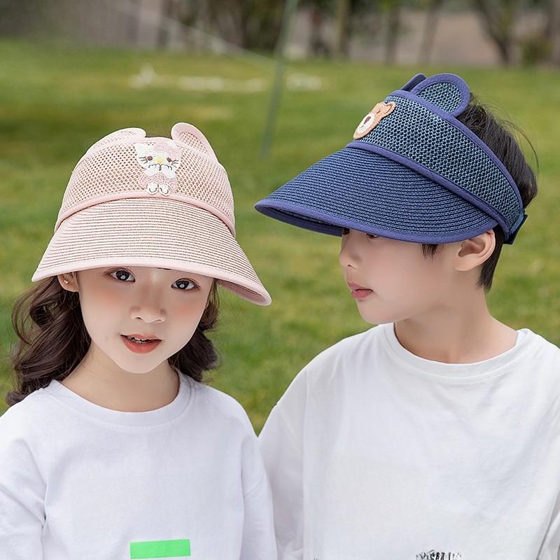 Breathable Kid Summer Sun Hat Wide Brim Cartoon Bear Sunshade Activities Outdoor
