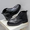 Men's Fashion Genuine Leather Boots Designer Carved Brogue Shoes Black Brown Cowboy Boot Party Banquet Dress Ankle Botas