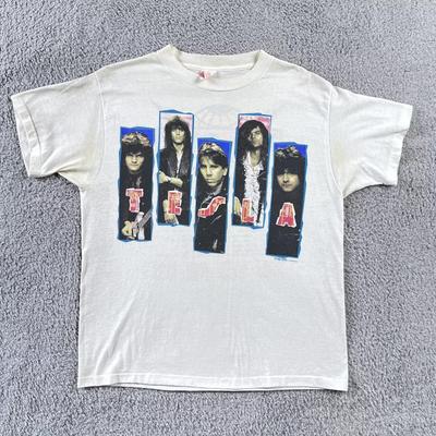 Винтажная белая футболка Tesla the Band, тур Hang Tough, 1989 г., размер XL