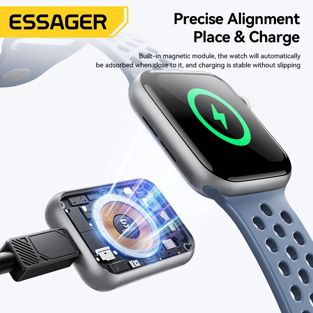 Essager Магнитное беспроводное зарядное устройство для Apple Watch Серии S2-S11, Серии SE, Серии Ultra 5 Вт Портативное Type-C/Lightning Зарядное устройство
