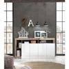 MAESTRO Sideboard - Particleboard - Vintage Wood Effect and Lacquered White - 4 Doors - L 184 X D 42 X H 93 Cm