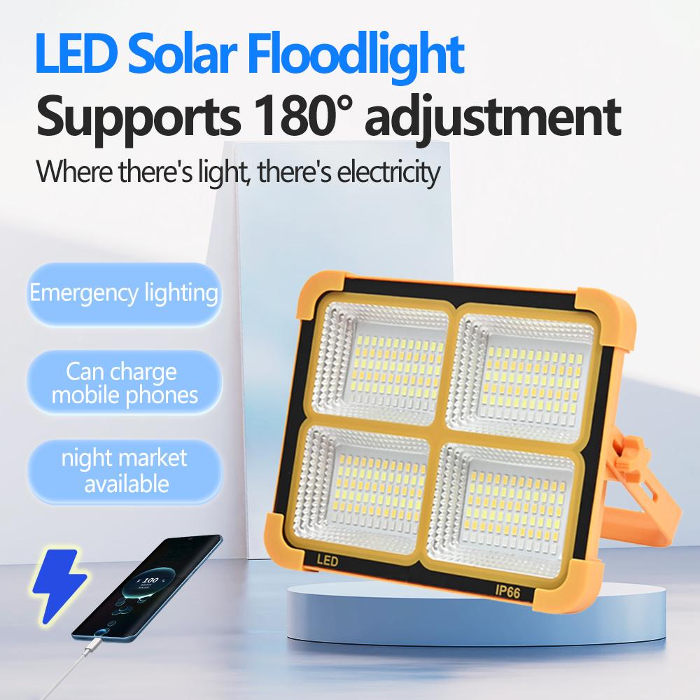 Rechargeable Solar Flood Light Outdoor Portable LED Reflector Spotlight Rechargeable Projector Floodlight Construction Lamp