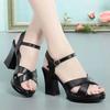 Sandalias Femininas Women Cute Sweet Light Weight Black Peep Toe Square Heel Shoes Lady Classic Office Career Heel Shoes Ga61