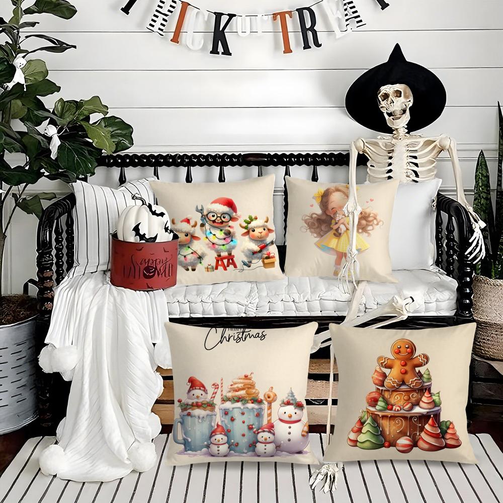 Christmas Cute Family Decorations Third Pillow Case Silky Short Plush With Invisible Zipper Dustproof Sofa Cushion Cover