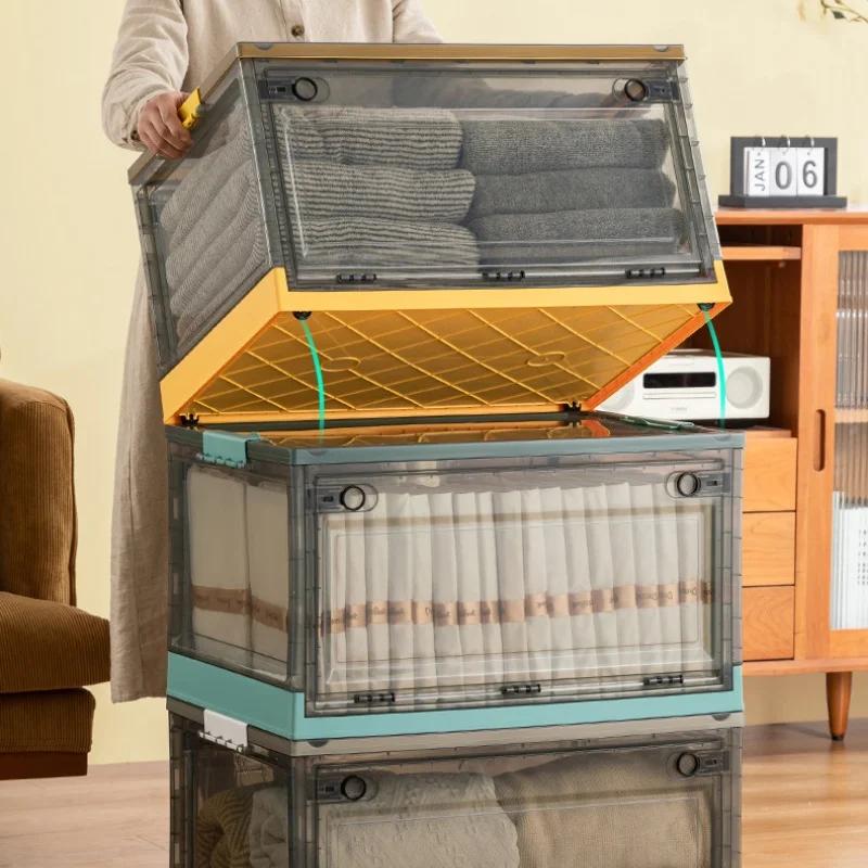 Transparent Storage Bin Foldable Storage Trunk Open Storage Box Home Wardrobe Clothes Organizer Large Capacity Sundries Box