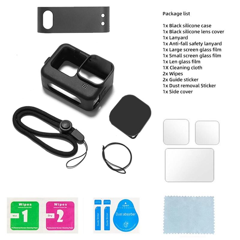 Черный силиконовый чехол-рукава, боковая крышка аккумулятора, защитные пленки, крышки объектива для GoPro Hero 12 11 10 9, аксессуары для экшн-камер