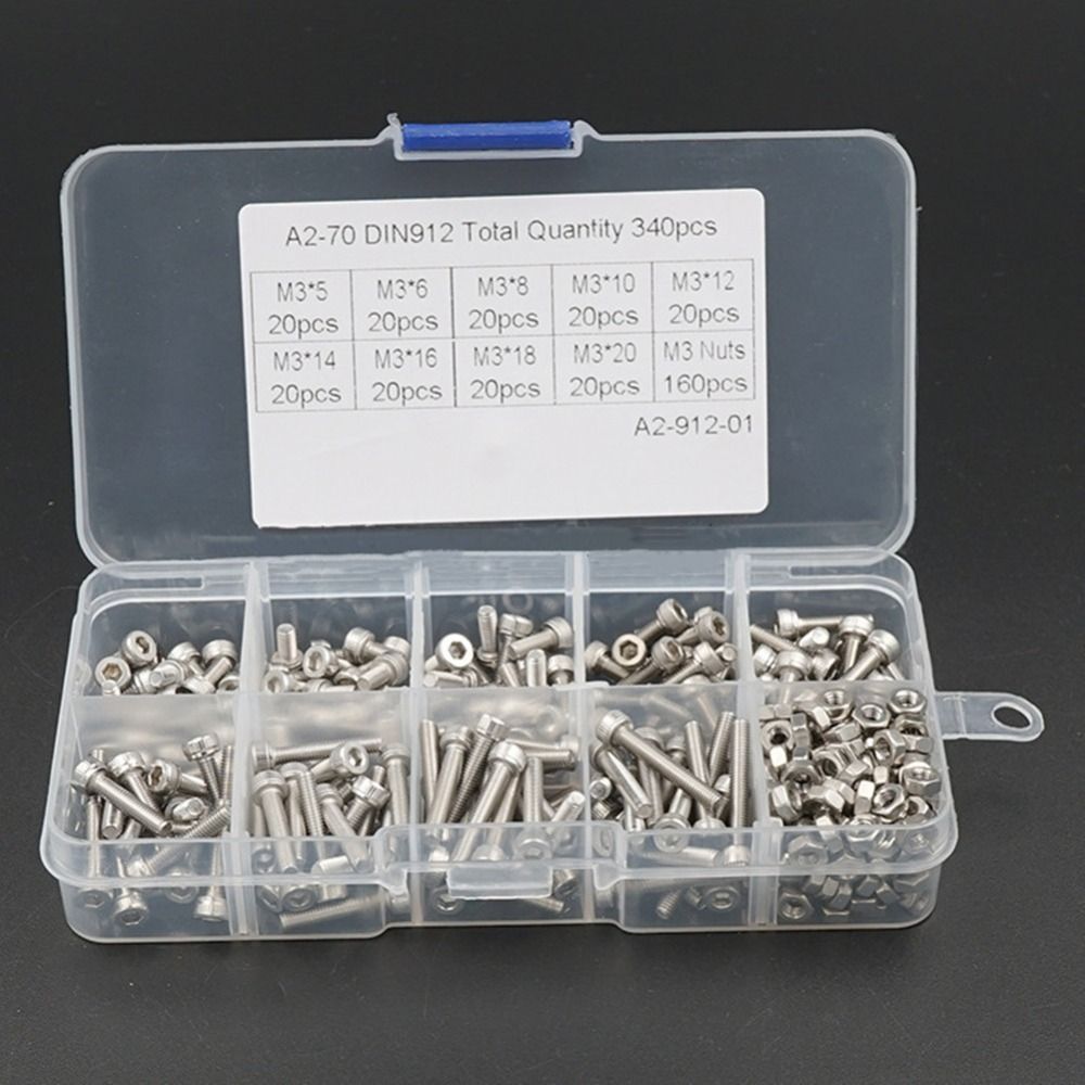 Набор метрических винтов 340 шт. 5/6/8/10/12/14/16/18/20 мм Винты M3 Ремонт мотоциклов и велосипедов