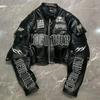 Letter Embroidered Skull Motorcycle Style PU Leather Jacket Korean Version High Street Fashion Short Jacket Women