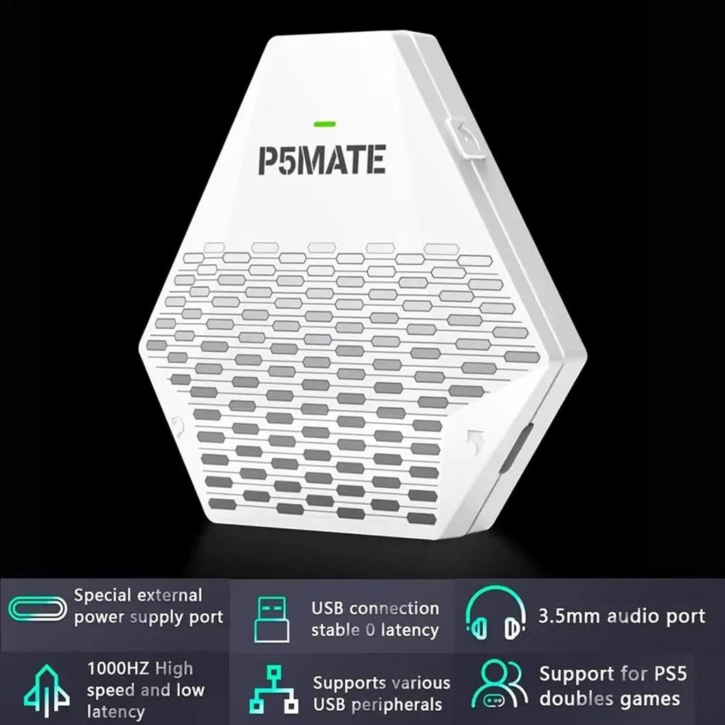 P5 Mate USB Adapter for PS5/PS5 Slim Gaming Converter Accessories Multiplayer Games,Low Latency,Support Multiple Controllers/Peripherals/Headsets/etc.
