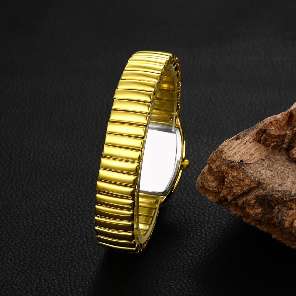 Stainless Steel Roman Alphabet Analog Display Square Design Waterproof Simple Quartz Watch Adjustable Length Fashion Watch Gold Perfect Gift for Day