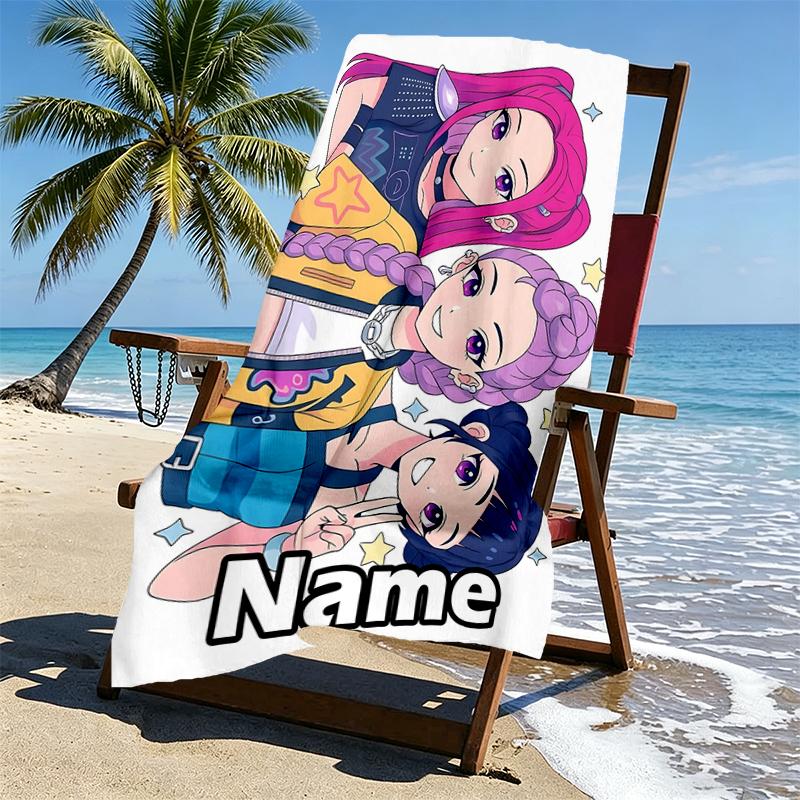 Custom Name Personalized KPop Hunters Print Beach Towel, for Trip Camping Beach Party Home Decor, Birthday Gift for Family & Friends