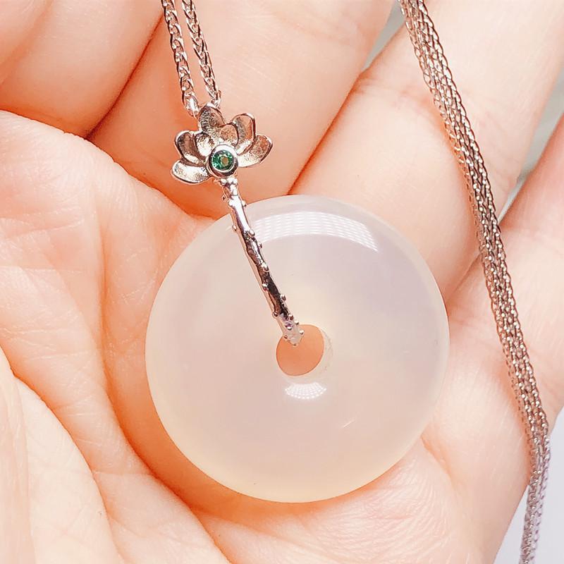 Клипса-цветок из стерлингового серебра S925 с жадеитом и янтарем, с застежкой-иглой