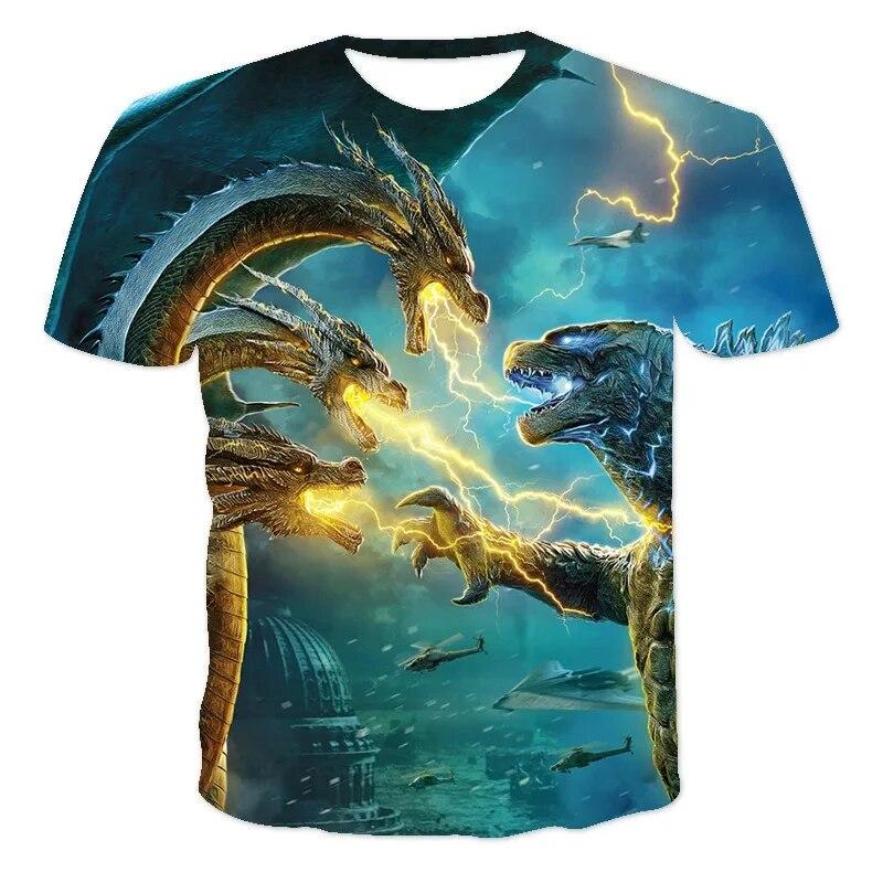 Футболка «Годзилла против монстра Кинг-Конга», футболка с 3D цифровым принтом, детская летняя одежда с короткими рукавами с героями мультфильмов для мальчиков и девочек, подарок