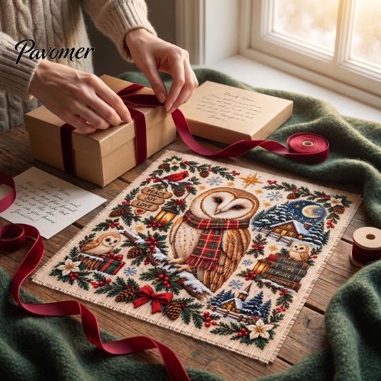 DIY Craft Supplies for Adults Christmas Animal Cross Stitch Kit, Holiday Embroidery Starter Seasonal Themed Art Projects Pattern, Festive Kit