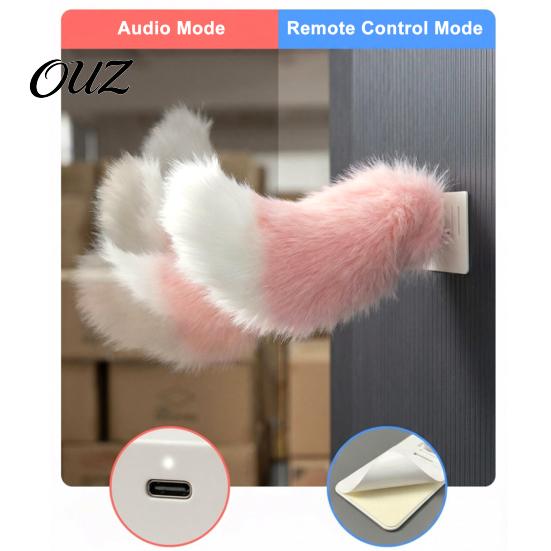 Car Rear Window Tail Electric Wagging for Car, Remote Control Fluffy Animal Interactive Decor, Sound Activated Moving Fur Trunk Ornament Cosplay Anime